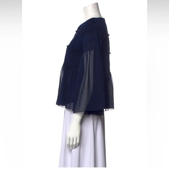 See by Chloe Navy Peplum top 3/4 sleeve top medium/sz 38 EUC - Picture 3 of 10